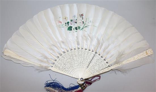 Two 19th century Cantonese carved ivory fans, largest 11in.